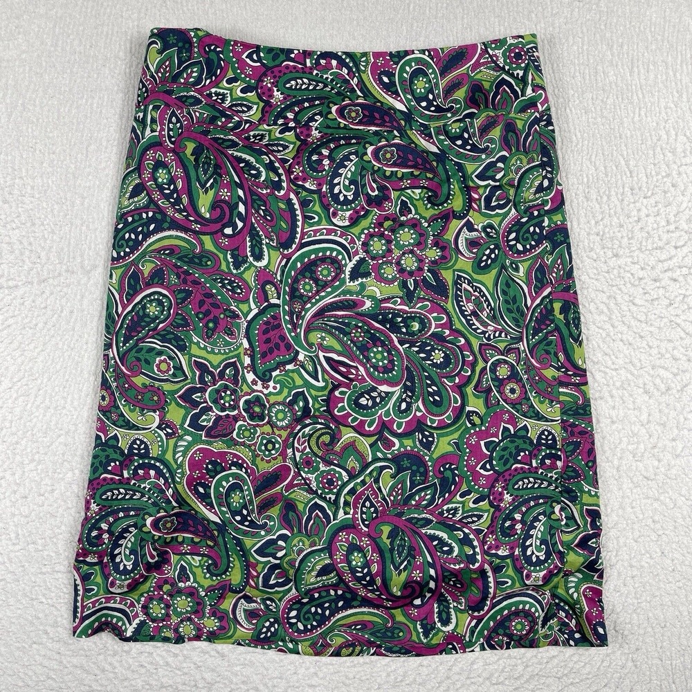 Talbots Skirt Womens 6 Kelly Green Purple Paisley Career‎ Summer Casual Workwear